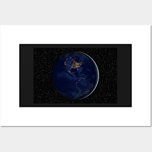 Planet Earth during the night against dark starry sky Posters and Art